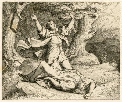 Martín Lutero y su amigo Alexis (quizá se llamaba así) salieron de excursión y hubo una tormenta. Alexis fue alcanzado por un rayo y murió. de Gustav Ferdinand Leopold Konig