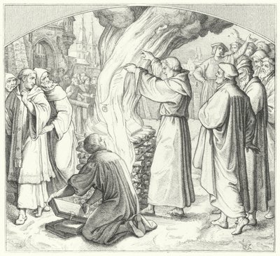 Martín Lutero quemando la bula papal en Wittenberg, 1520 de Gustav Ferdinand Leopold Konig