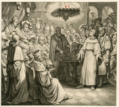 Martín Lutero ante el emperador Carlos, a su lado su hermano Fernando de Gustav Ferdinand Leopold Konig
