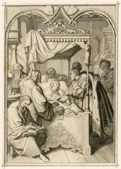 Martín Lutero está muy enfermo, el elector Johann Friedrich (Johann Frederic Ier de Saxe de Gustav Ferdinand Leopold Konig