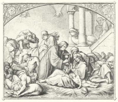 Martín Lutero ofreciendo consuelo a los afectados por la peste de Gustav Ferdinand Leopold Konig