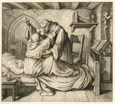 Martín Lutero recibe consuelo de un viejo monje, porque estaba agotado de cuerpo y mente humana de Gustav Ferdinand Leopold Konig