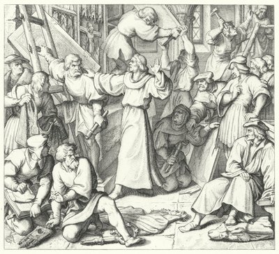 Martín Lutero reprime a los iconoclastas en Wittenberg (grabado) de Gustav Ferdinand Leopold Konig