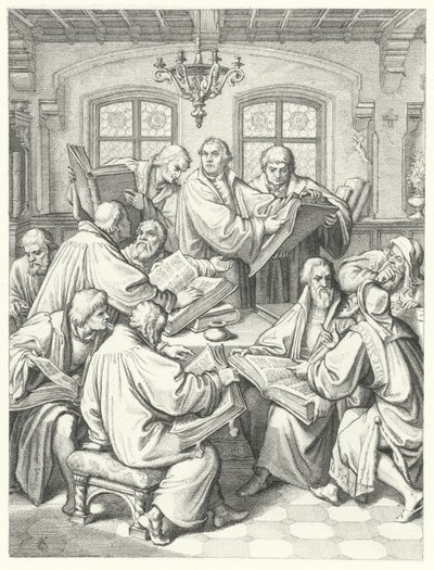 Martín Lutero traduciendo la Biblia al alemán (grabado) de Gustav Ferdinand Leopold Konig