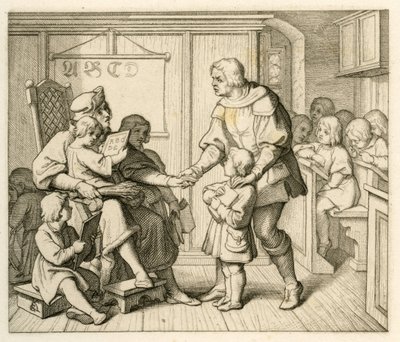 Martin Luthers matriculado en la escuela de Mansfeld, en esta ilustración junto a su padre Hans de Gustav Ferdinand Leopold Konig