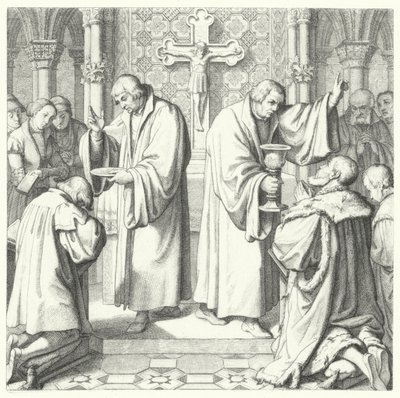 La Sagrada Comunión mostrada en formas protestante y católica (grabado) de Gustav Ferdinand Leopold Konig