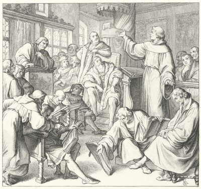 El debate de Leipzig, Andreas Karlstadt, Johann Eck y Martín Lutero, 1519 de Gustav Ferdinand Leopold Konig