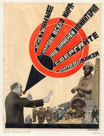 Arte de agitación política soviética: Pueblos oprimidos de todo el mundo de Gustav Klutsis