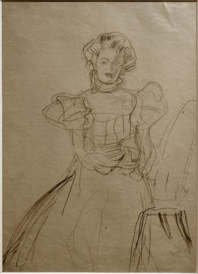 Retrato de Sonja Knips - Sentada en una silla de frente de Gustav Klimt