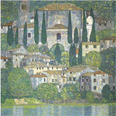 Iglesia en Cassone Paisaje con Cipreses, 1913 de Gustav Klimt