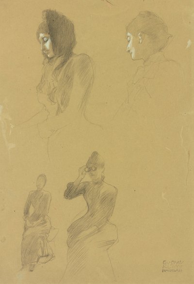 Cuatro estudios de retratos de mujeres de Gustav Klimt