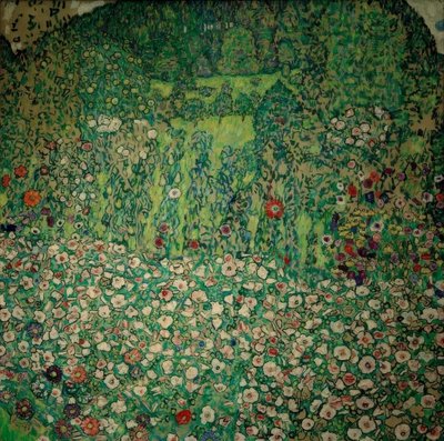 Paisaje de jardín con cima de montaña de Gustav Klimt