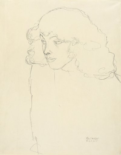 Retrato de medio cuerpo de una niña de perfil de tres cuartos desde la izquierda de Gustav Klimt