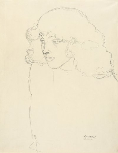 Retrato de medio cuerpo de una niña en perfil de tres cuartos, 1913 de Gustav Klimt