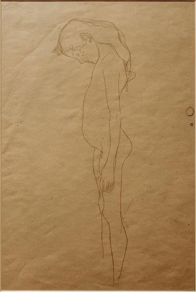 Desnudo de niña con la cabeza inclinada hacia la izquierda de Gustav Klimt
