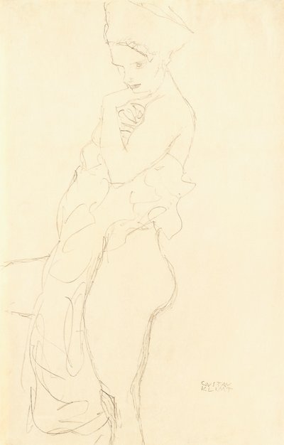 Desnudo de pie a la izquierda, sosteniendo una toalla al cuerpo, 1917 de Gustav Klimt