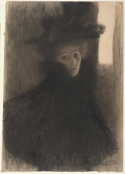 Retrato de una dama con capa y sombrero de Gustav Klimt