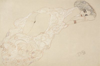 Desnudo Reclinado Acostado sobre su Estómago y Mirando a la Derecha, 1910 de Gustav Klimt