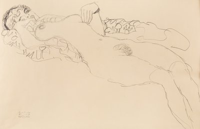 Desnudo femenino recostado, hacia la izquierda, 1917 de Gustav Klimt