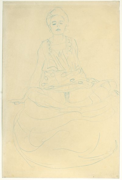 Desnudo sentado de medio cuerpo desde el frente, 1907 de Gustav Klimt