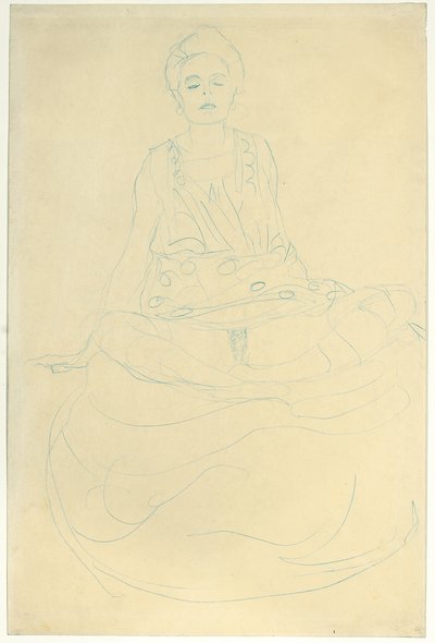Medio desnudo sentado de frente, c.1907 (lápiz sobre papel) de Gustav Klimt