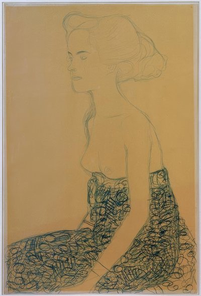 Semidesnudo sentado hacia la izquierda de Gustav Klimt