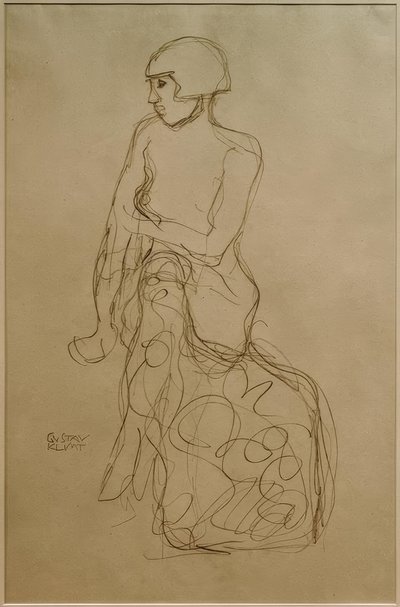 Semidesnudo sentado hacia la izquierda de Gustav Klimt