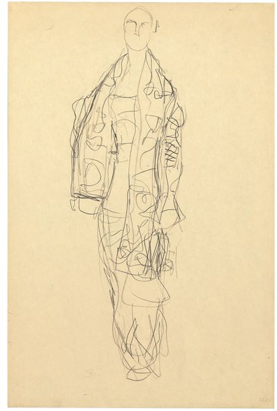 Dama de pie con capa, c.1914-16 (lápiz sobre papel) de Gustav Klimt