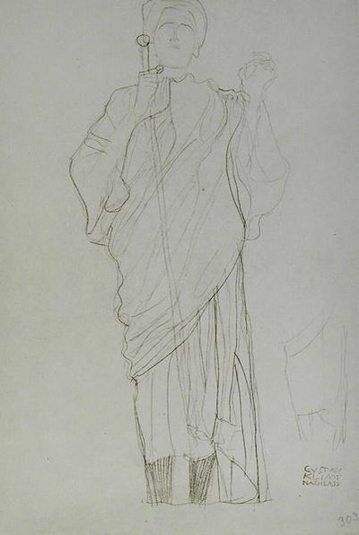 Mujer de pie sosteniendo una espada de Gustav Klimt