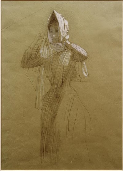 Joven mujer de pie, poniéndose un pañuelo de Gustav Klimt