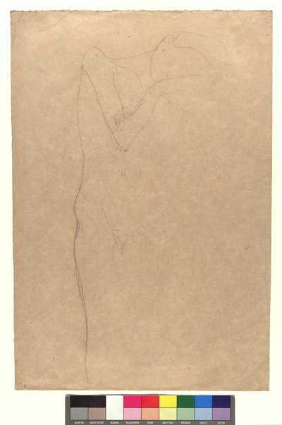 Studie zu einem stehenden weiblichen Akt, die Hände an die Wange gelegt de Gustav Klimt