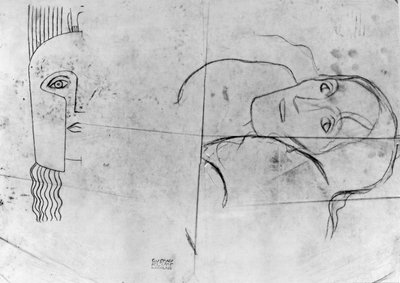Estudios para Ver Sacrum 1900 - Palas Atenea y una Cabeza Trágica, 1897-98 de Gustav Klimt