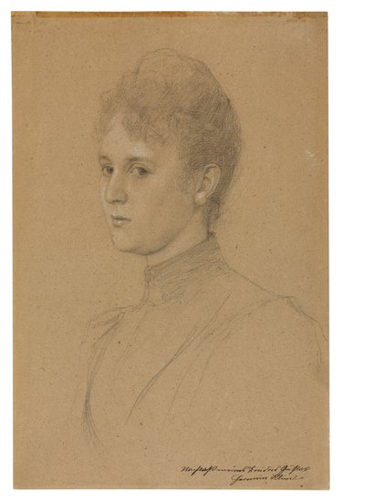 Estudio para un retrato (¿Sra. Heymann), c.1892 (lápiz con realce blanco sobre papel de ante) de Gustav Klimt