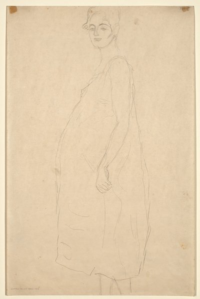 Estudio de una mujer embarazada vestida, c.1915-16 (lápiz sobre papel simili Japan) de Gustav Klimt