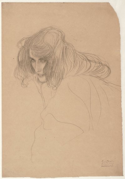 Estudio de la cabeza de una mujer en perfil de tres cuartos (Estudio para la Incontinencia en el Friso de Beethoven), c. 1901-1902 de Gustav Klimt