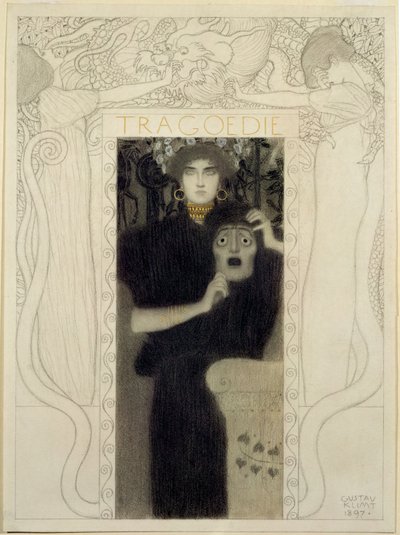 Tragedia. Estudio para la alegoría de la Tragedia (pluma y tinta, aguada blanca) de Gustav Klimt