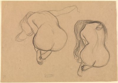 Dos estudios de un desnudo sentado con el pelo largo de Gustav Klimt