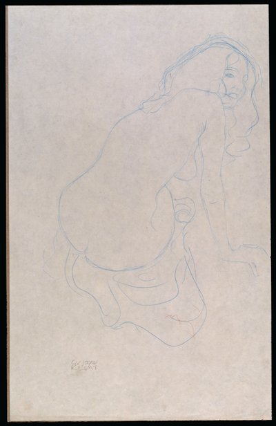 Mujer inclinada a la derecha con cabello largo, c.1910-11 de Gustav Klimt