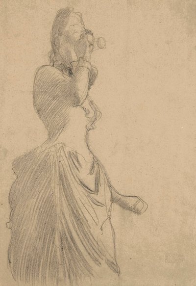 Mujer con prismáticos, c.1888 (tiza negra sobre papel verjurado tintado) de Gustav Klimt