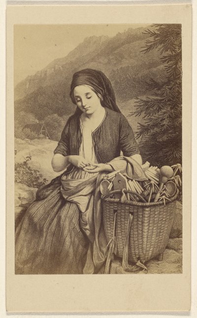 Vendedora de artículos de madera fabricados en el Harz. [Meyerheim. de Gustav Schauer