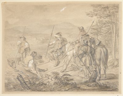 Paisaje con jinetes en un ferry de Gustav Schlick