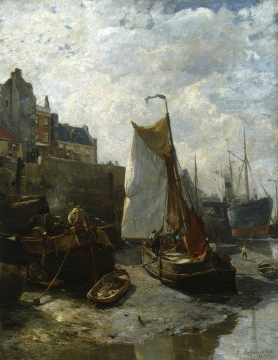 Marea baja en el puerto de Amberes de Gustav Schönleber