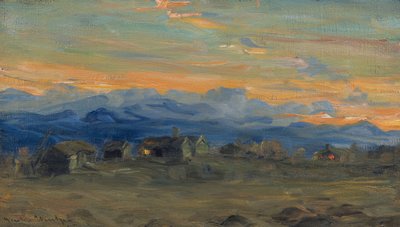 Granja de montaña a la luz del atardecer de Gustav Wentzel
