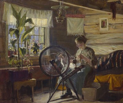 Mujer en el interior de una casa de campo (óleo sobre lienzo) de Gustav Wentzel