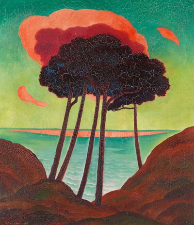 Pinos con una nube roja, c. 1909 de Gustav Wunderwald