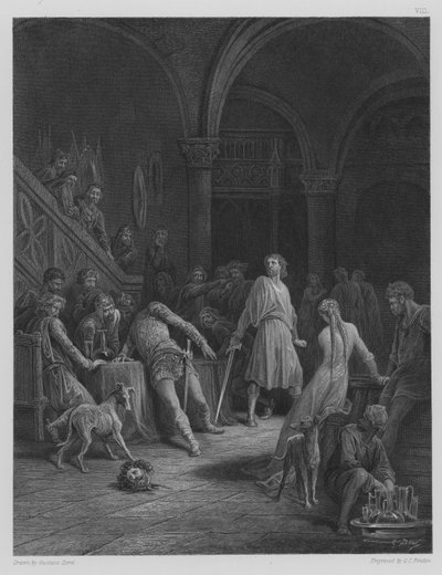 Geraint mata al Conde Doorm, ilustración de "Idilios del Rey" de Tennyson, c.1878 (grabado) de Gustave (after) Dore