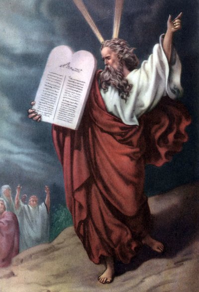 Moisés y las tablas de la Ley, c; década de 1950 (postal) de Gustave (after) Dore