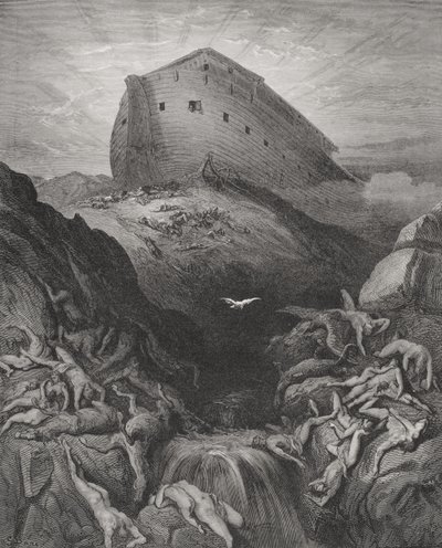 La paloma enviada desde el arca, Génesis 13:8-9, ilustración de "La Santa Biblia" de Dore. de Gustave (after) Dore