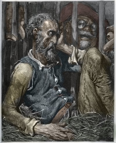 El encantamiento de Don Quijote de "Don Quijote de la Mancha" de Miguel Cervantes (1547-1616) - xilografía según dibujo de Gustave Doré de Gustave (after) Dore