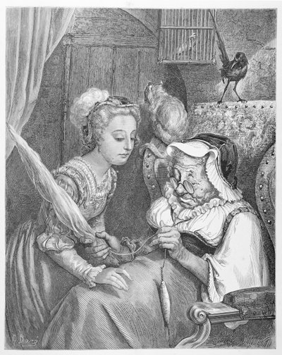 La Princesa y el Hada Spite, grabado por Stephane Pannemaker (1847-1930) 1861 de Gustave (after) Dore
